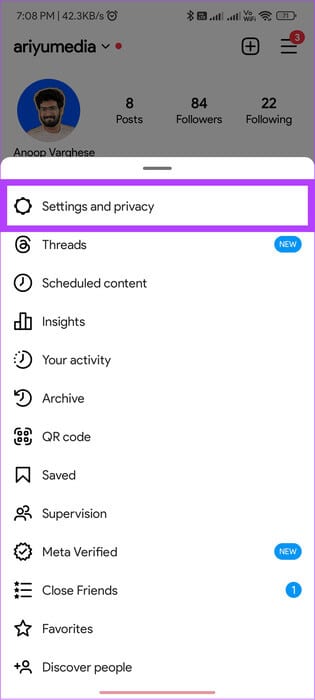 choose-settings-and-privacy-2 كيفية تغيير صوت الإشعارات على Instagram