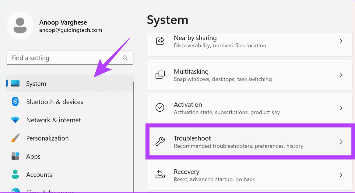 choose-system-and-then-select-Troubleshoot-1 كيفية إعادة ضبط إعدادات الشبكة على Windows 11