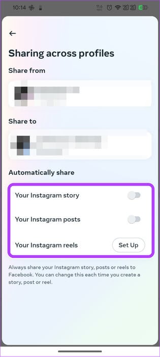 choose-the-data-shared-between-accounts-and-pages كيفية إلغاء ربط Instagram من Facebook