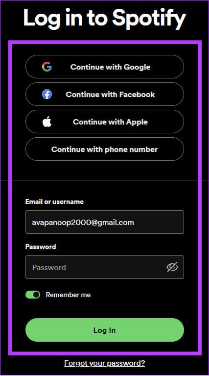 choose-the-login-method-of-your-choice كيفية تغيير البريد الإلكتروني على Spotify على جهاز الكمبيوتر والهاتف المحمول