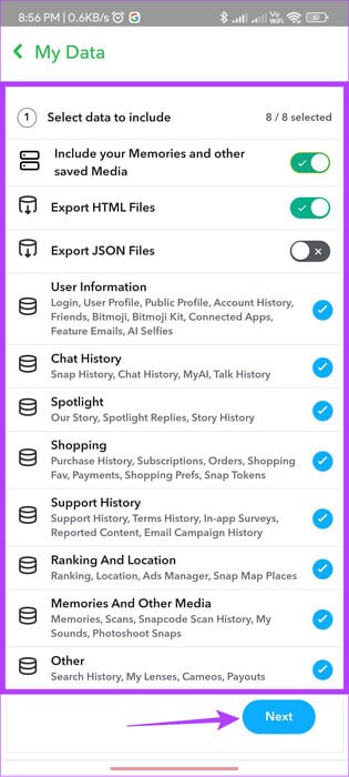choose-the-options-and-then-tap-Next 3 طرق لاستعادة Snaps المحذوفة على iPhone وAndroid