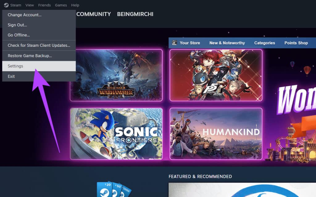 click-on-the-Steam-icon-in-the-top-left-corner-of-the-window-and-click-on-Settings-1024x640-1 اللعب عن بعد في Steam Deck: قم ببث الكمبيوتر الشخصي أو PS5 إلى Steam Deck