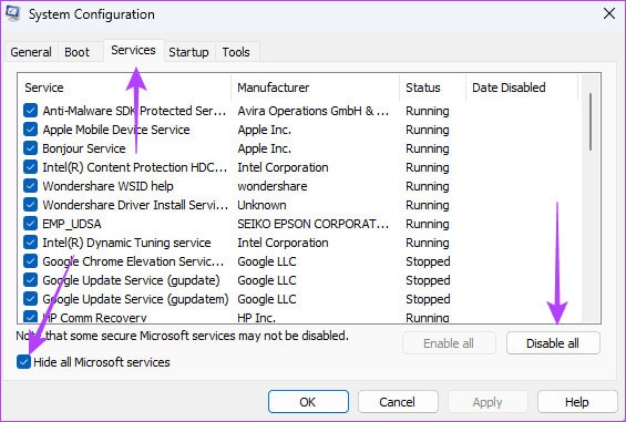 disable-all-services-1 أفضل 7 إصلاحات لمشكلة شاشة الموت الزرقاء في وضع غير نشط على Windows 11