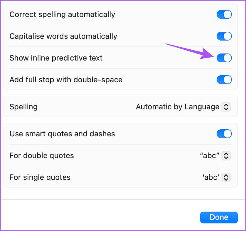 disable-inline-predictive-text-on-Mac كيفية تمكين أو تعطيل النص التنبؤي المضمن على iPhone وiPad وMac