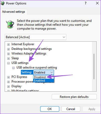 disable-usb-selective-suspended-power-settings-windows-11 أفضل 6 إصلاحات لعدم ظهور Kindle على Windows 11