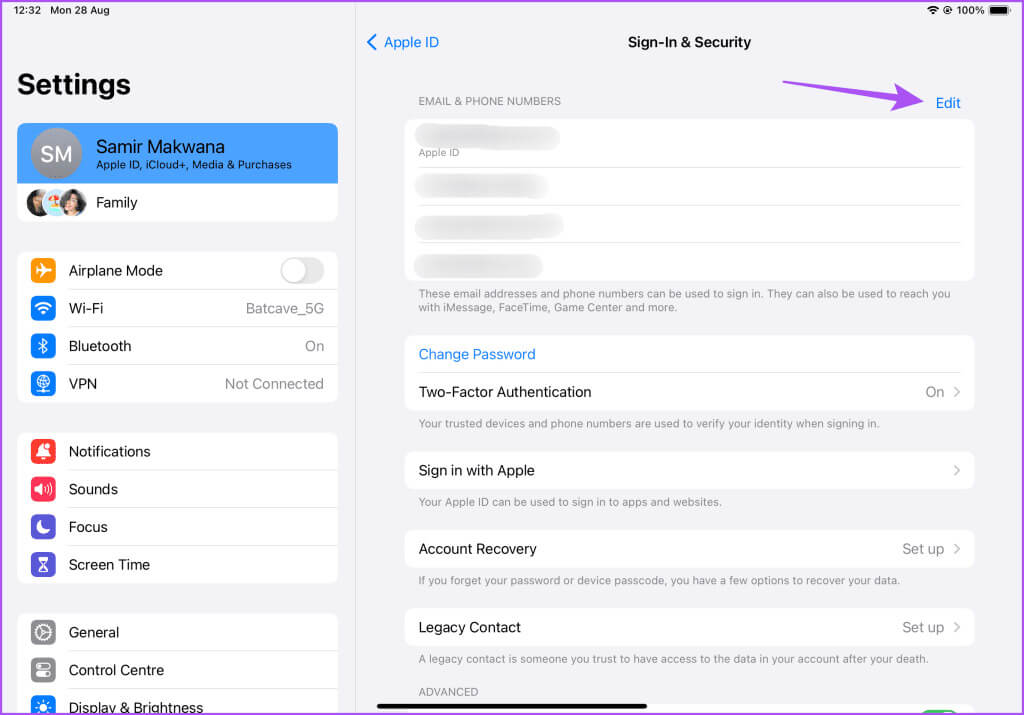 edit-name-and-email-address-apple-account-ipad-1024x715-1 كيفية تغيير رقم هاتف FaceTime على iPhone وiPad وMac