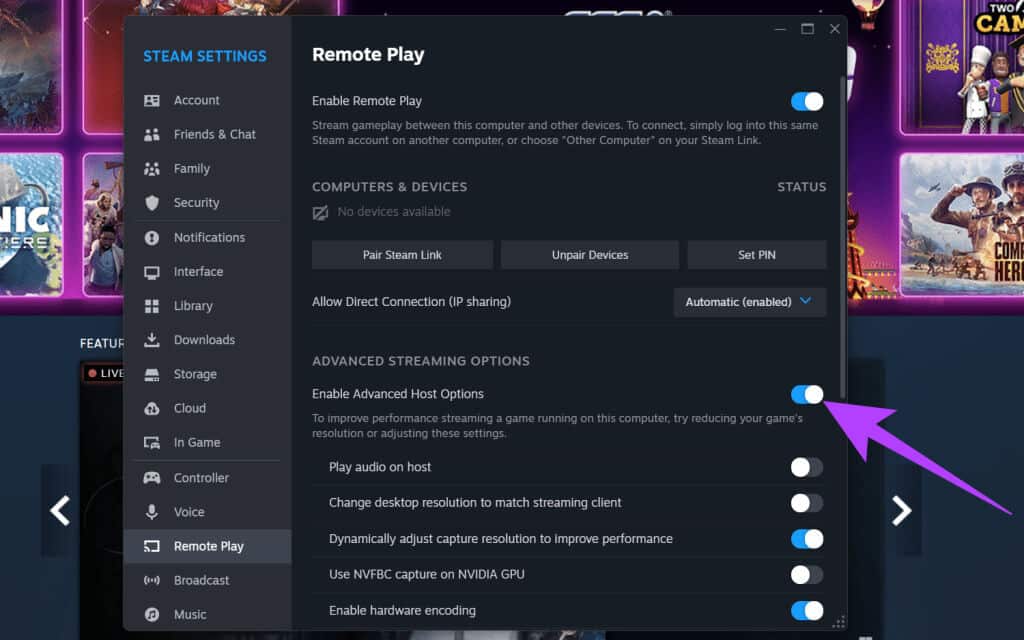 enable-the-toggle-next-to-Enable-Advanced-Host-Options-1024x640-1 اللعب عن بعد في Steam Deck: قم ببث الكمبيوتر الشخصي أو PS5 إلى Steam Deck