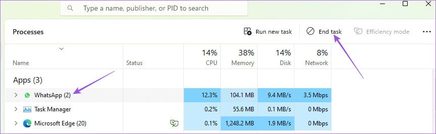 end-task-whatsapp-windows أفضل 6 إصلاحات لعدم عمل استطلاعات الرأي في WhatsApp على الهاتف المحمول وسطح المكتب