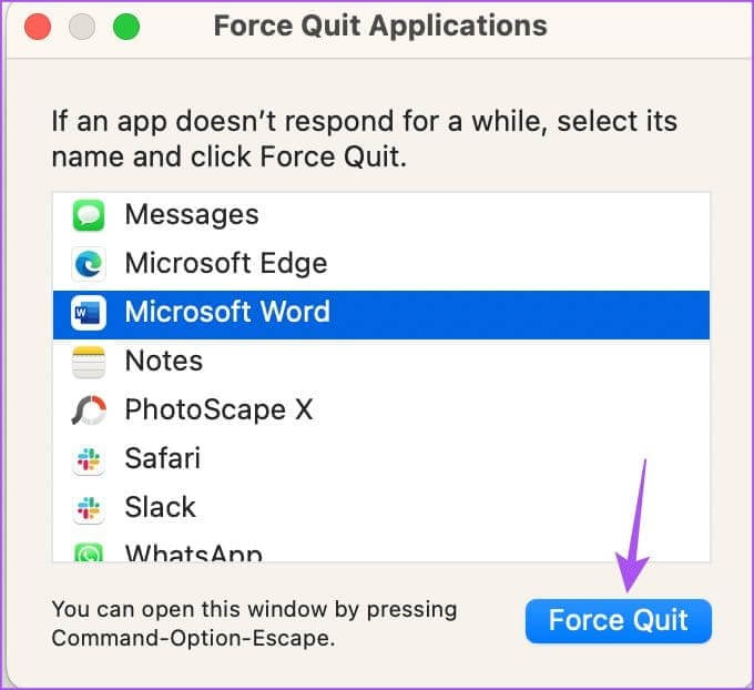 force-quit-microsoft-word-mac-1 أفضل 6 إصلاحات لعدم فتح Microsoft Word على iPhone وiPad وMac