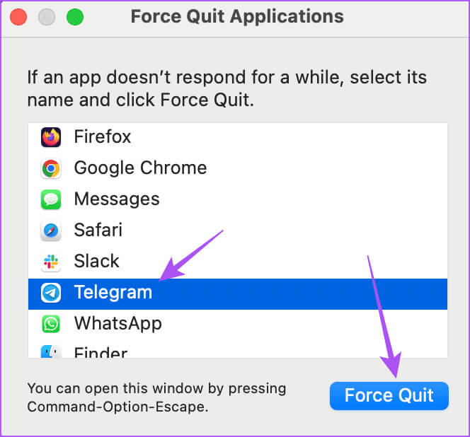 force-quit-telegram-mac-1 أفضل 8 إصلاحات لعدم إرسال Telegram للرسائل على أجهزة Mac وWindows