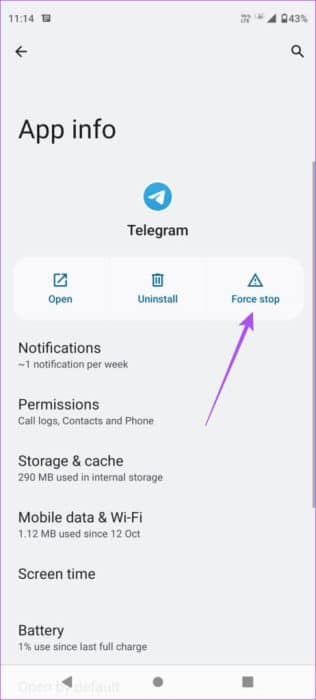 force-stop-telegram-android-462x1024-1-e1697357536605 أفضل 5 إصلاحات لعدم عمل Picture-in-Picture في Telegram على iPhone وAndroid