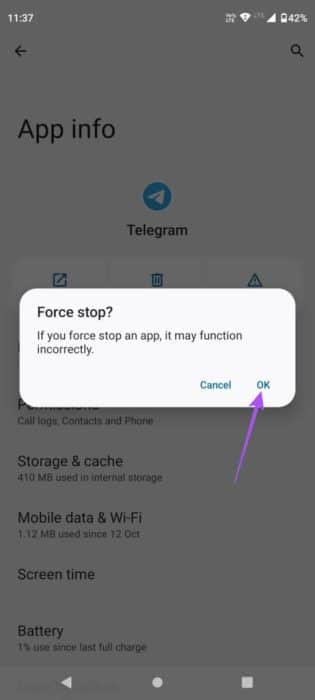 force-stop-telegram-app-on-android-461x1024-1-e1697357549201 أفضل 5 إصلاحات لعدم عمل Picture-in-Picture في Telegram على iPhone وAndroid