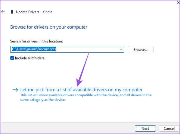 let-me-pick-available-drivers-kindle-windows-11 أفضل 6 إصلاحات لعدم ظهور Kindle على Windows 11
