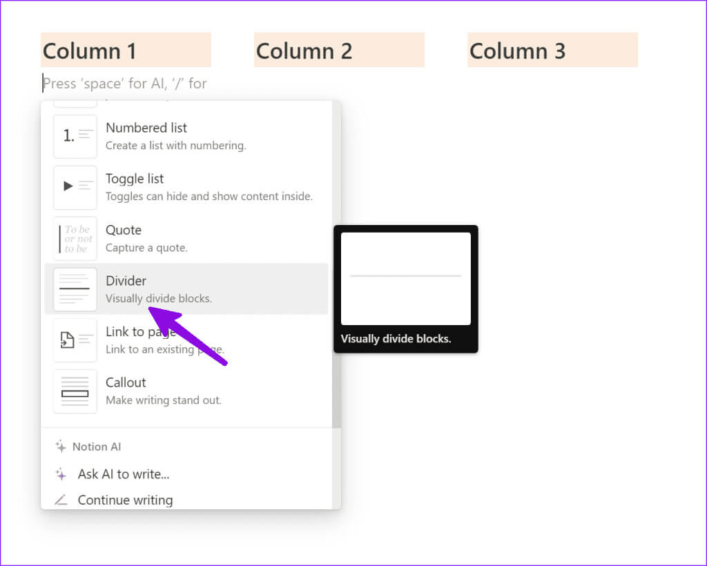 make-columns-in-Notion-7-1024x820-1 كيفية إنشاء أعمدة في Notion