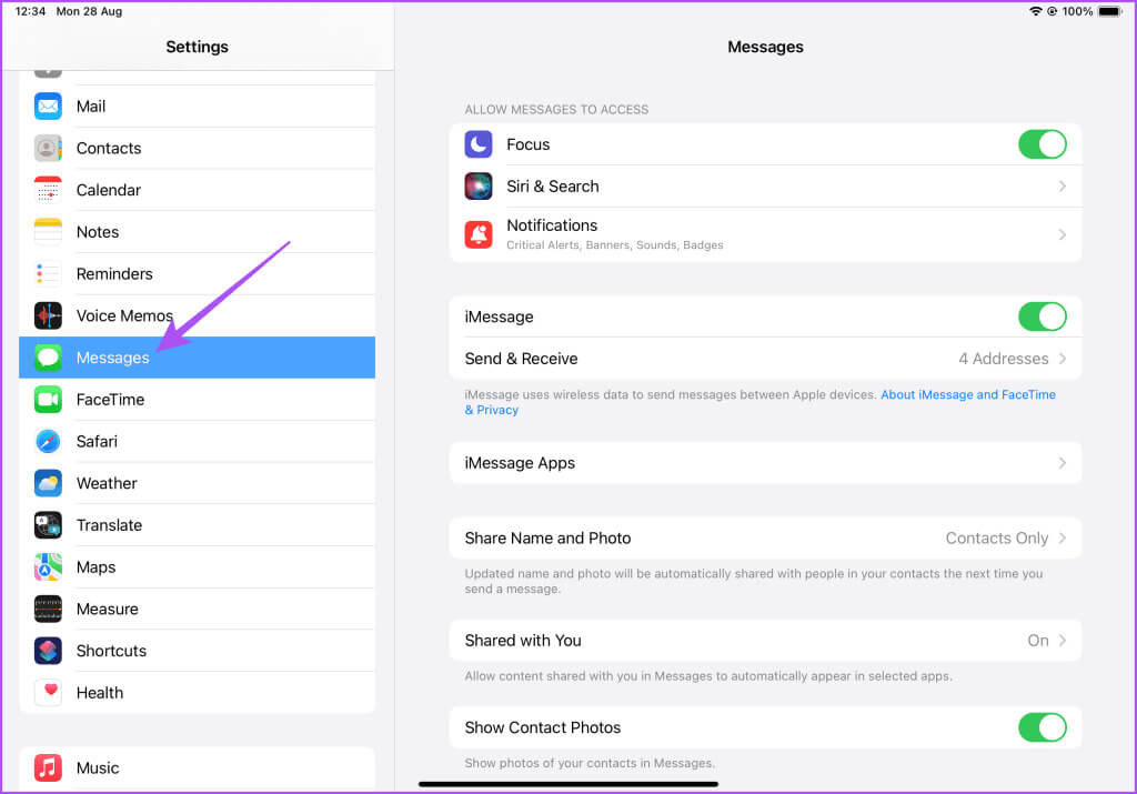 messages-settings-ipad-1024x715-1 كيفية تغيير رقم هاتف FaceTime على iPhone وiPad وMac