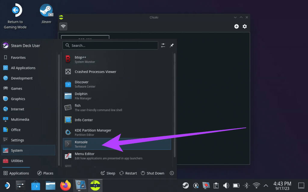 navigate-to-Applications-Launcher-System-Konsole-1024x640-1 اللعب عن بعد في Steam Deck: قم ببث الكمبيوتر الشخصي أو PS5 إلى Steam Deck