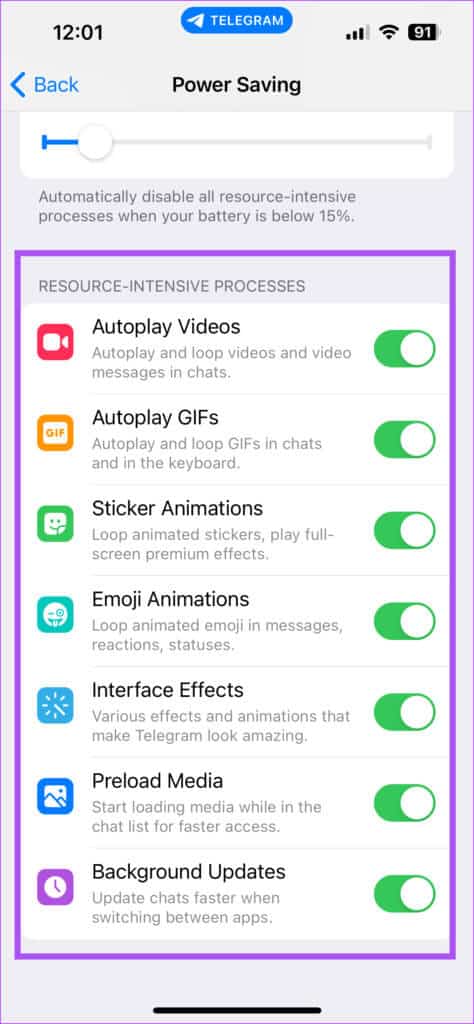 resource-intensive-process-power-saving-telegram-iphone-474x1024-1 أفضل 5 إصلاحات لعدم عمل Picture-in-Picture في Telegram على iPhone وAndroid