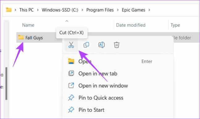 right-click-and-select-cut-647x385-1 كيفية تغيير موقع تثبيت Epic Games على Windows