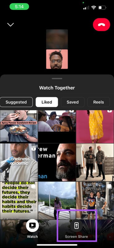 screen-sharing-option-instagram-video-call-mobile-473x1024-1 كيفية مشاركة الشاشة في مكالمات فيديو Instagram
