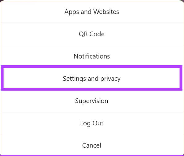 select-settings-and-privacy كيفية إلغاء ربط Instagram من Facebook