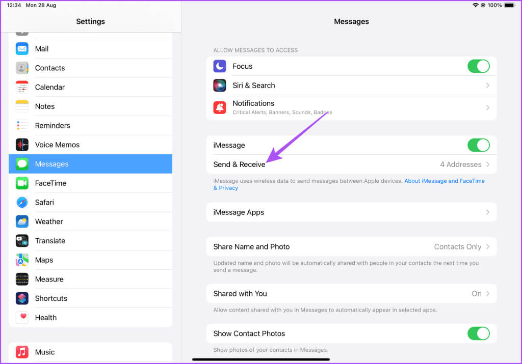 send-and-receive-messages-settings-ipad-1024x715-1 كيفية تغيير رقم هاتف FaceTime على iPhone وiPad وMac