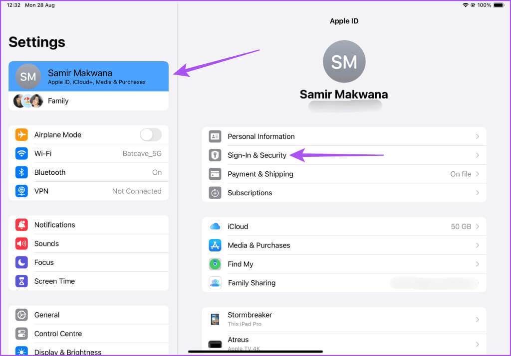 sign-in-and-security-settings-ipad-1024x715-1 كيفية تغيير رقم هاتف FaceTime على iPhone وiPad وMac