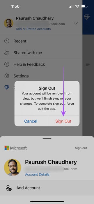 sign-out-microsoft-account-ms-word-app-iphone-473x1024-1 أفضل 6 إصلاحات لعدم فتح Microsoft Word على iPhone وiPad وMac