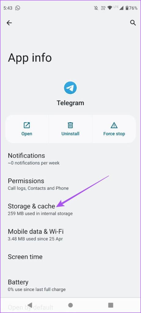 storage-and-cache-app-info-telegram-android-461x1024-1 أفضل 5 إصلاحات لعدم عمل Picture-in-Picture في Telegram على iPhone وAndroid