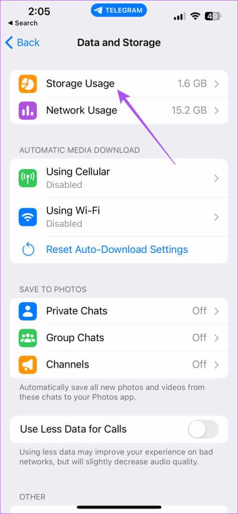storage-usage-settings-telegram-iphone-474x1024-1 أفضل 5 إصلاحات لعدم عمل Picture-in-Picture في Telegram على iPhone وAndroid