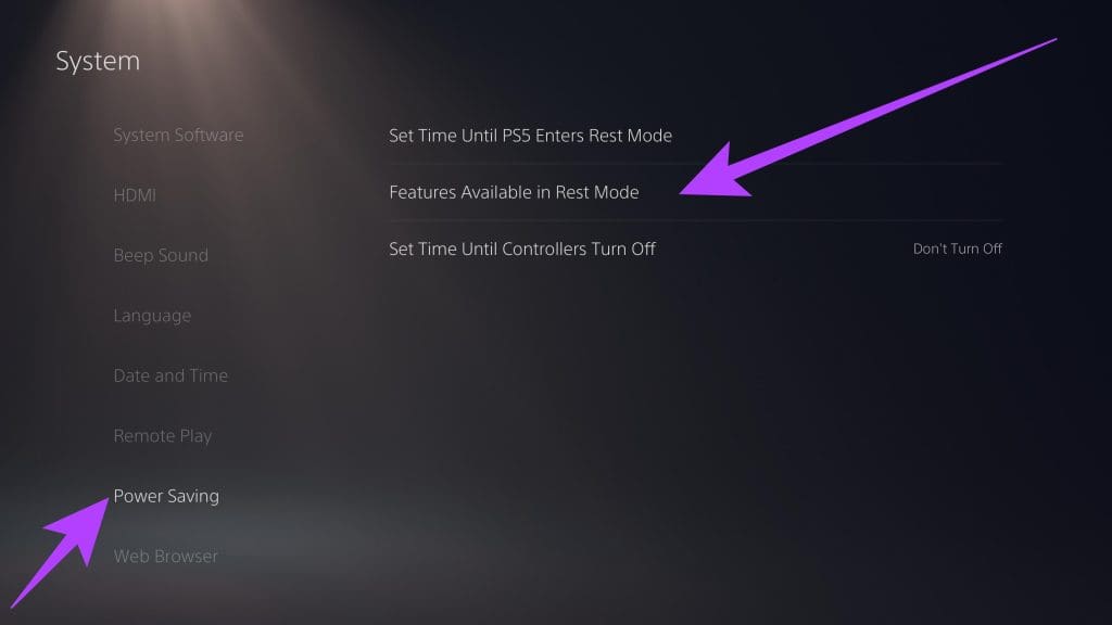 switch-to-the-Power-Savings-tab-and-select-Features-Available-in-Rest-Mode-1024x576-1 اللعب عن بعد في Steam Deck: قم ببث الكمبيوتر الشخصي أو PS5 إلى Steam Deck