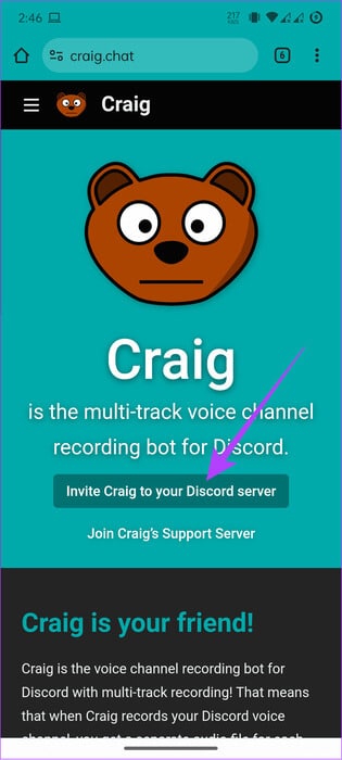 tap-invite-craig-to-your-server كيفية تسجيل مكالمات Discord على جهاز الكمبيوتر والهاتف المحمول