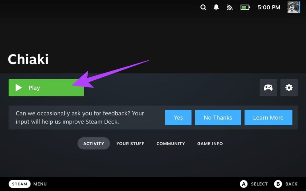 tap-on-Play-to-launch-it-1024x640-1 اللعب عن بعد في Steam Deck: قم ببث الكمبيوتر الشخصي أو PS5 إلى Steam Deck