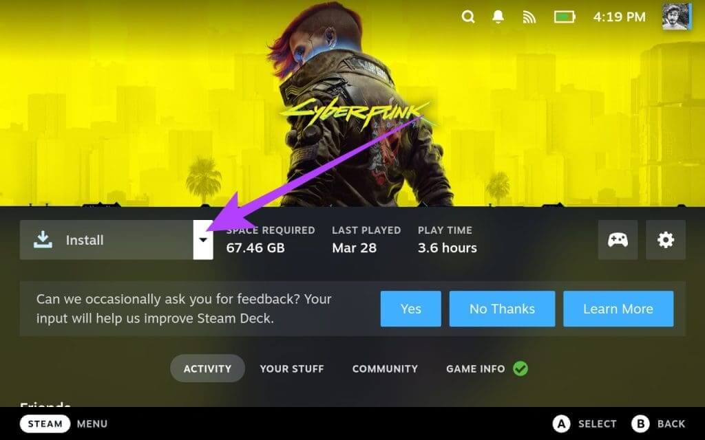 tap-on-the-down-down-arrow-next-to-the-Install-button-1024x640-1 اللعب عن بعد في Steam Deck: قم ببث الكمبيوتر الشخصي أو PS5 إلى Steam Deck