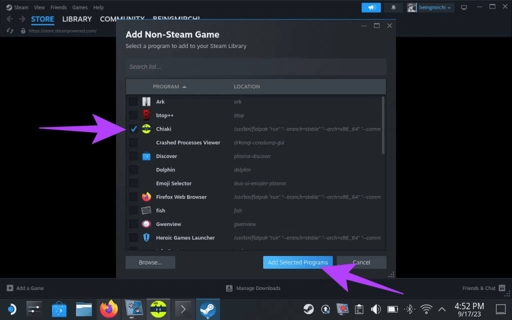 toggle-the-checkbox-next-to-Chiaki-and-click-on-Add-Selected-Programs-1024x640-1 اللعب عن بعد في Steam Deck: قم ببث الكمبيوتر الشخصي أو PS5 إلى Steam Deck