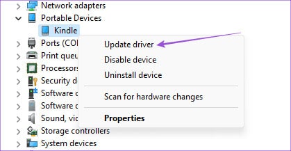 update-driver-kindle-windows-11 أفضل 6 إصلاحات لعدم ظهور Kindle على Windows 11