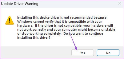 update-driver-warning-windows-11-kindle أفضل 6 إصلاحات لعدم ظهور Kindle على Windows 11