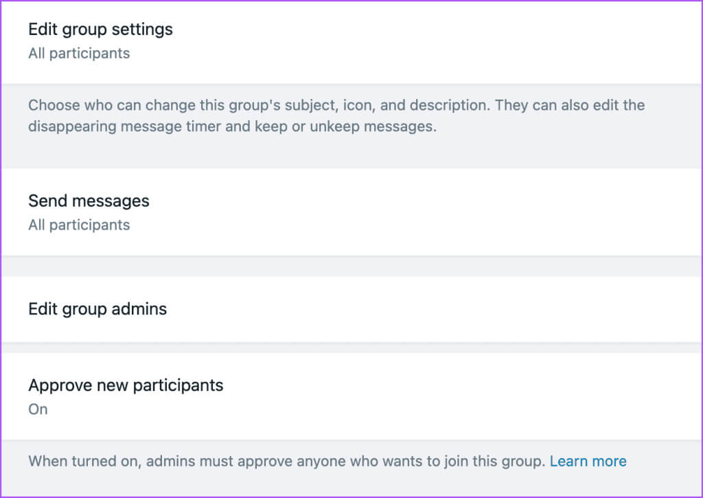 whatsapp-group-settings-desktop-1024x725-1 أفضل 6 إصلاحات لعدم عمل استطلاعات الرأي في WhatsApp على الهاتف المحمول وسطح المكتب