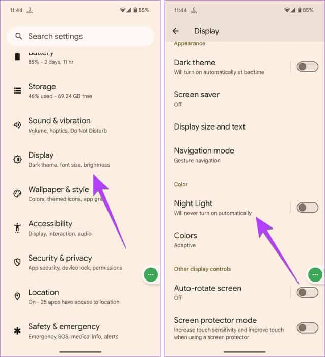Android-night-light-934x1024-1 12 طريقة لمنع التطبيقات من التحكم في السطوع على Android