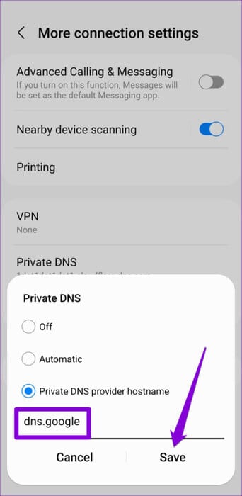 Change-DNS-Server-on-Android-12-2-500x1024-1 10 طرق لإصلاح خطأ خادم YouTube 400 على Android وiPhone