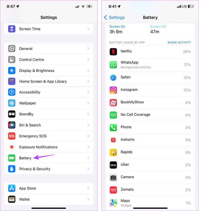 Check-App-Battery-Usage 12 طريقة لإصلاح مشكلة استنزاف البطارية في iOS 17 على iPhone