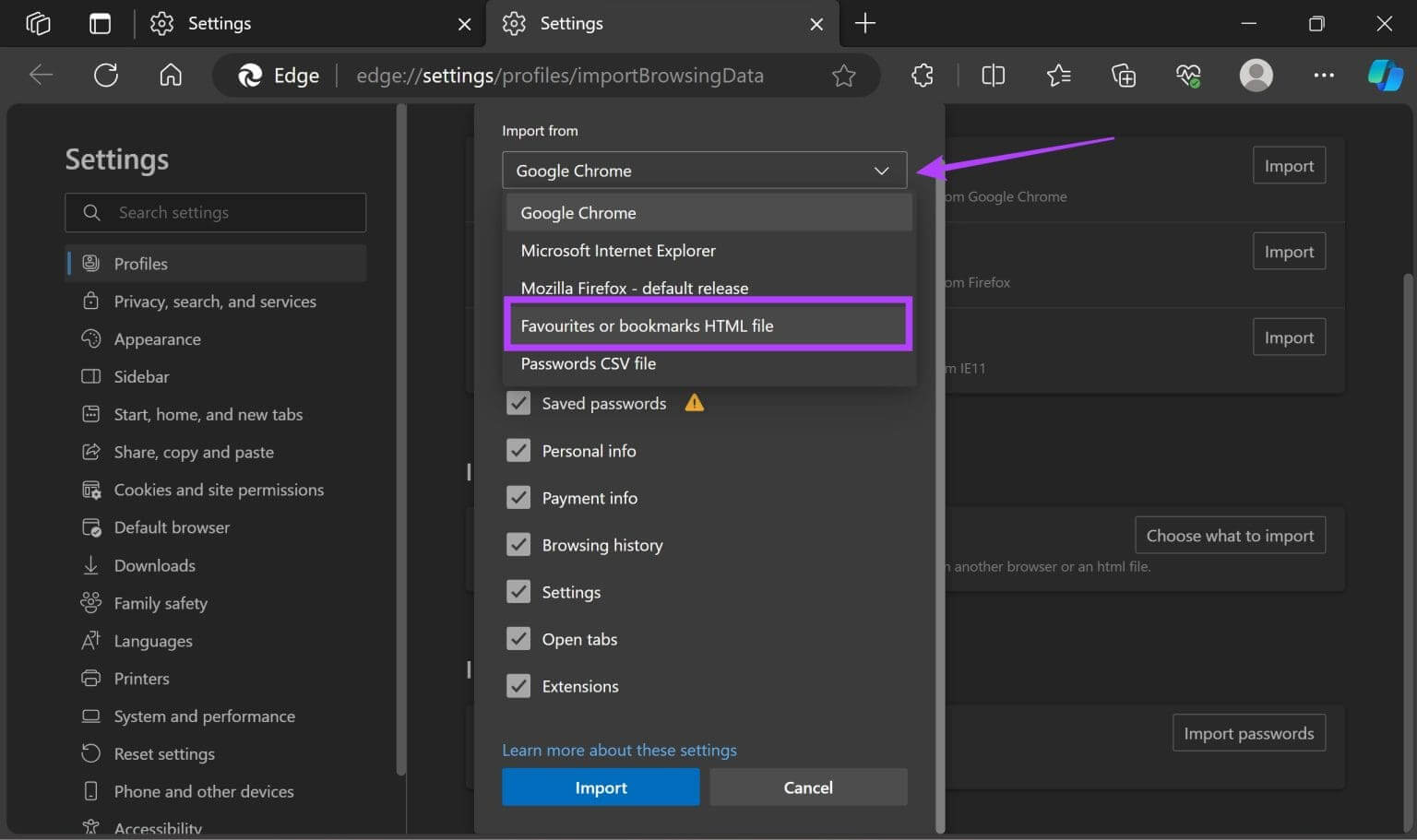 Choose-HTML-file-1536x911-1 كيفية نقل مفضلات Microsoft Edge أو الإشارات المرجعية على Windows