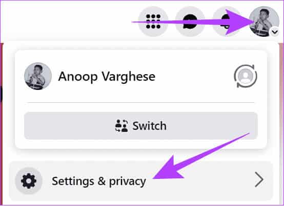 Choose-Settings-and-privacy-3 كيفية إزالة الإعجابات على Facebook على جهاز الكمبيوتر والهاتف المحمول