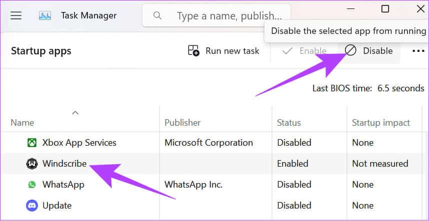Choose-the-program-and-then-hit-Disable 12 طريقة لإصلاح استمرار تعطل OBS على Windows