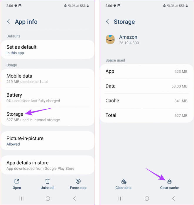 Clear-Amazon-Cache 8 طرق لإصلاح عدم عمل تطبيق Amazon على Android و iPhone