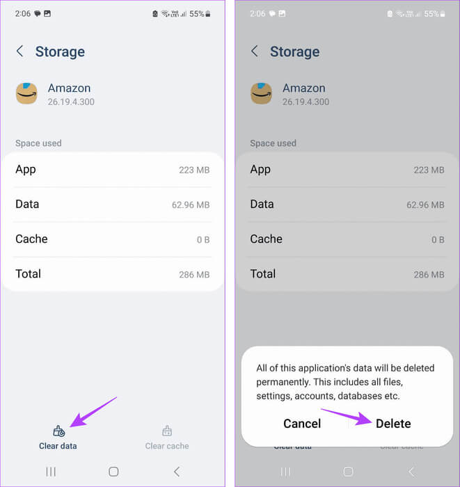 Clear-Amazon-app-data 8 طرق لإصلاح عدم عمل تطبيق Amazon على Android و iPhone