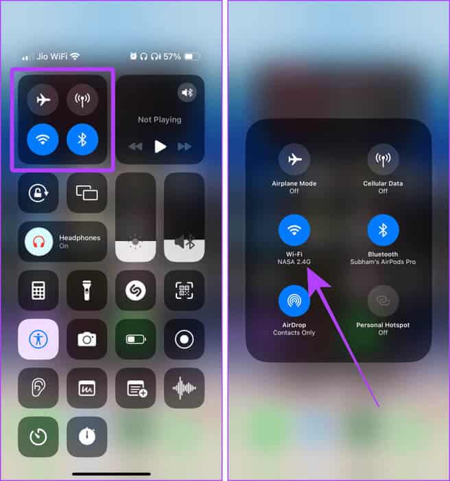 Control-Centre-on-iPhone 3 طرق لمشاركة كلمات مرور Wi-Fi من Mac إلى iPhone والعكس