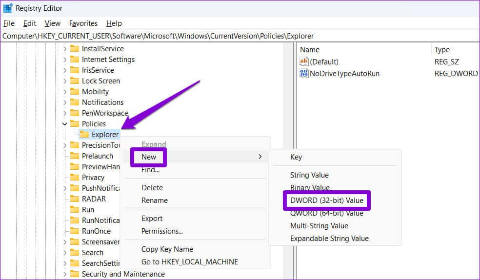 Create-DWORD-in-Registry-6 كيفية منع المستخدمين من تشغيل برامج معينة على Windows 11