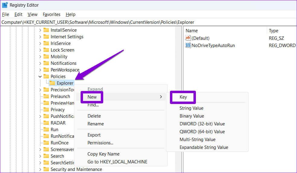Create-a-Key-in-Registry-1 كيفية منع المستخدمين من تشغيل برامج معينة على Windows 11