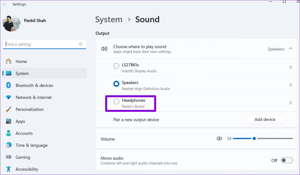 Default-Sound-Output-Device-on-Windows-1024x599-1 8 طرق لإصلاح عدم وصول صوت Discord عبر سماعة الرأس