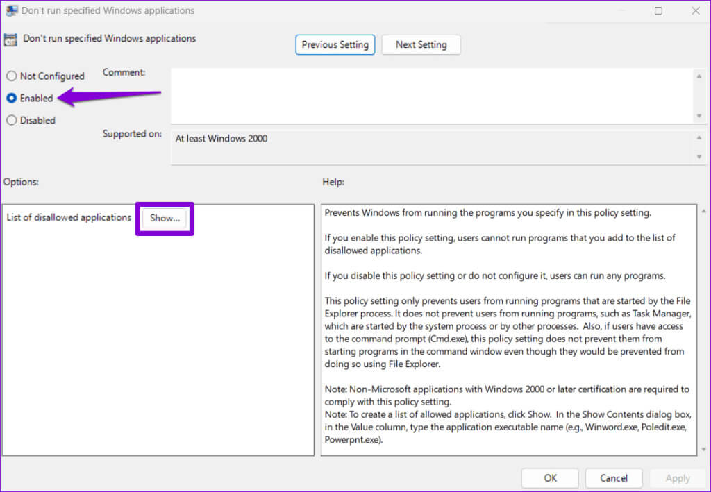 Dont-Run-Specified-Windows-Applications-Policy-1024x709-1 كيفية منع المستخدمين من تشغيل برامج معينة على Windows 11